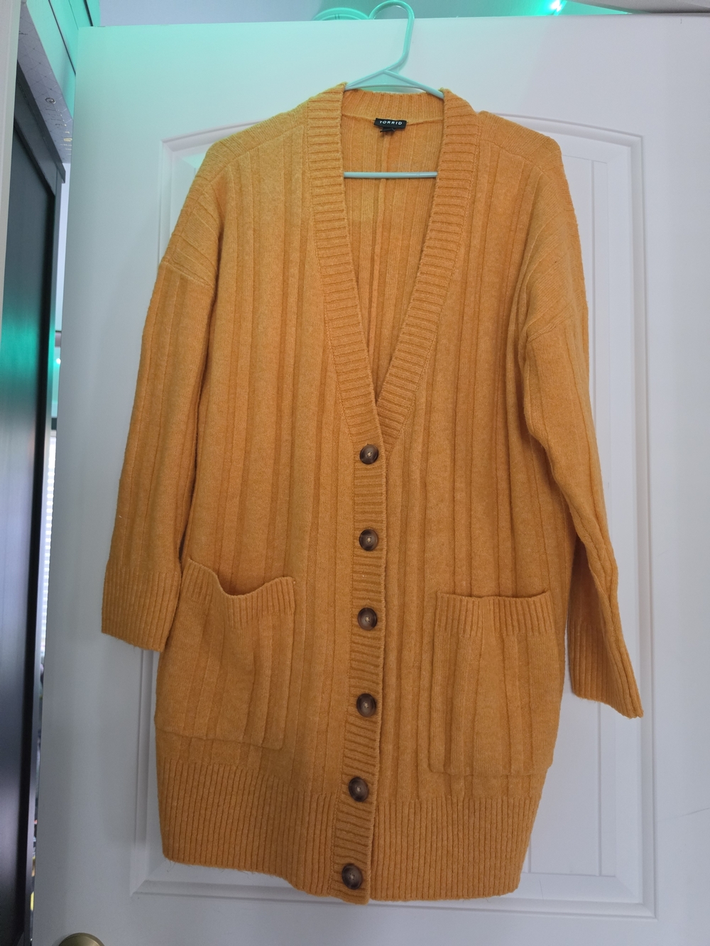 torrid Oversized Ribbed Button-Front Cardigan in Mustard Yellow